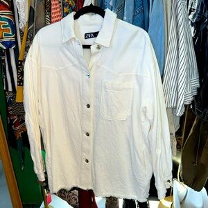 Zara Cream Light-weight Raw Hem Shacket w/Pockets